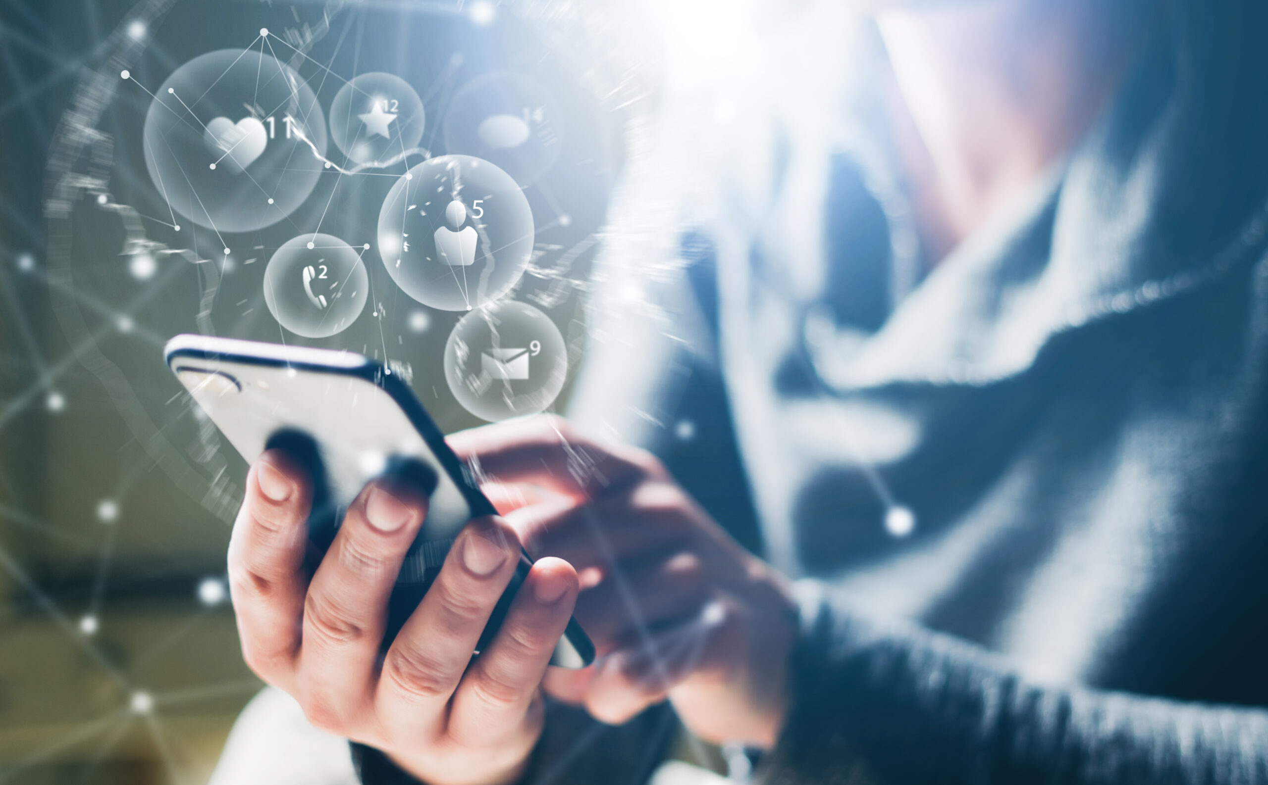 Man with smartphone. Concept of social media and network Man with smartphone. Concept of social media and network