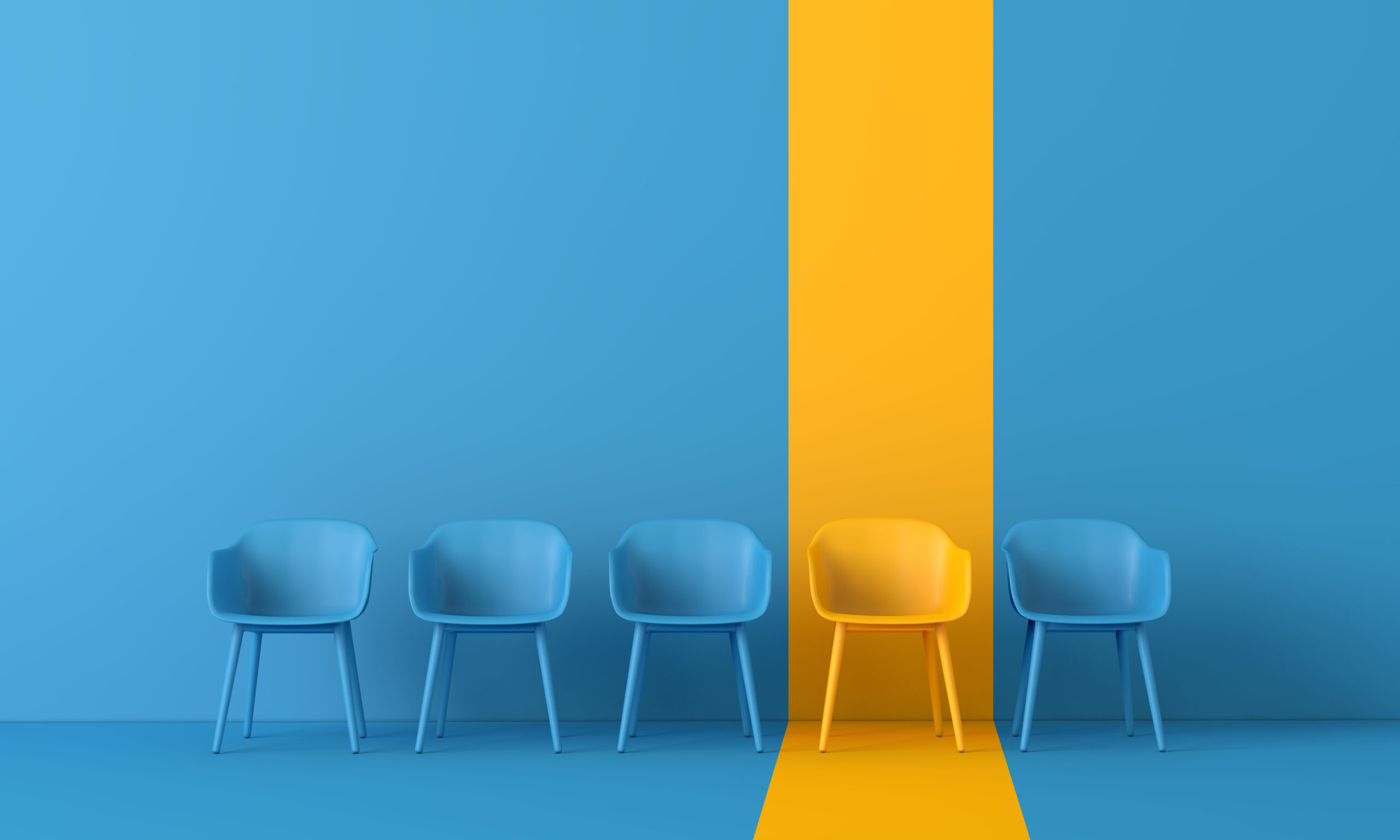 Yellow chair standing out from the crowd. Business concept. 3D rendering Yellow chair standing out from the crowd. Business concept. 3D rendering